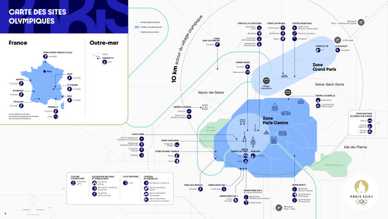 La carte des sites olympiques de Paris
